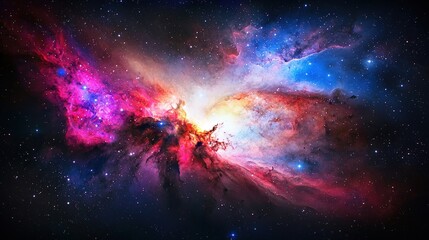 A vibrant galaxy with swirling nebulas and stars, offering a cosmic backdrop with ample copy space,