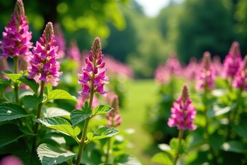Lush Nepeta faassenii plants blooming in vibrant summer garden,  flowering,  botanical