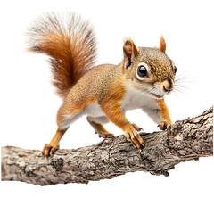 Obraz premium Playful Squirrel Walking on a Branch Isolated on Transparent Background