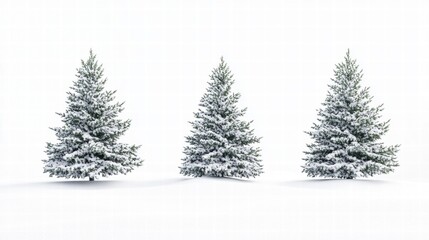 Fototapeta premium Snowy Pine Trees Winter Wonderland Christmas Trees Isolated on White