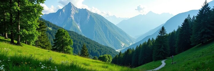 Fototapeta premium Lush woodland with Taunus mountains in the background, serene forest landscapes, landscape, beautiful