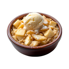 A Dish of Warm Apple Cobbler Topped with Vanilla Ice Cream Isolated on Transparent Background