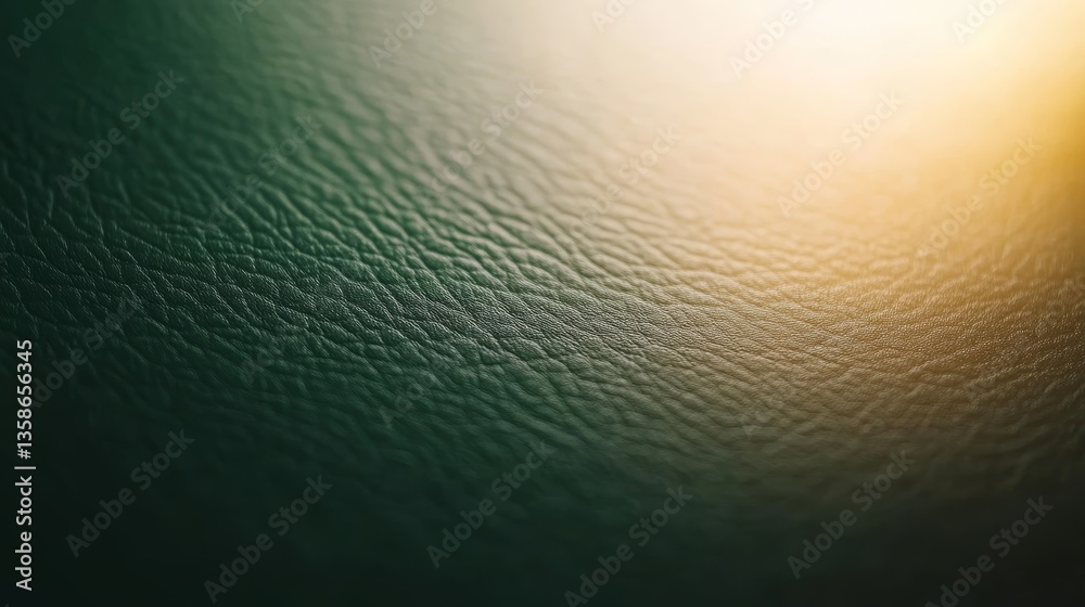 Poster close-up view of a green leather texture featuring delicate embossed designs, illuminated by soft li