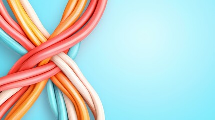 Intertwined Colorful Tubes On Light Blue Background
