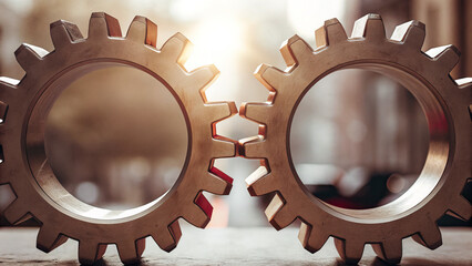 A symbolic image of two companies merging into one, represented by intertwined gears symbolizing unity and efficiency. Set against a clean white background, the image emphasizes the merging of strengt