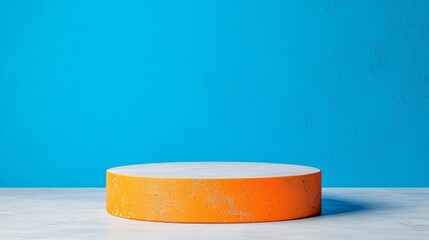 Round Orange And White Platform Against A Blue Textured Background
