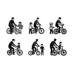 Obraz premium A vector design of a father teaching his child to ride a bike, capturing a special moment