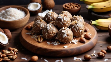 Energy Balls on Wooden Board