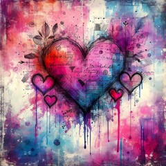 Abstract love expressed through mixed media art for romantic souls.