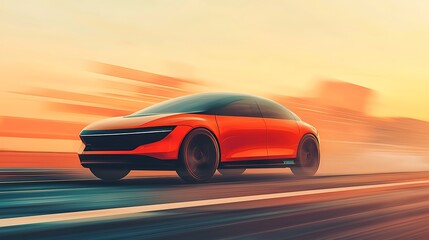 Fototapeta premium Futuristic Car on Highway