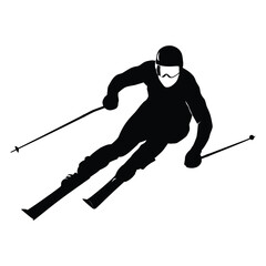 Skier Silhouette, Vector, Icon, Logo, White Background.