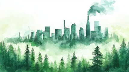 Fototapeta premium Green watercolor style concept of corporate environmental responsibility with biodegradable packaging, green supply chains, and nature-inspired business practices