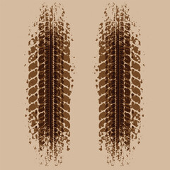 Tire tracks stained brown patterns