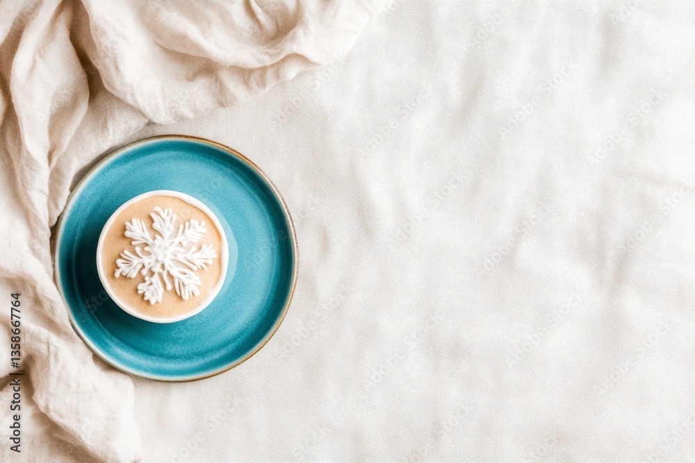 Aufkleber a beautifully decorated gingerbread cookie shaped like a snowflake rests on a light blue ceramic pla