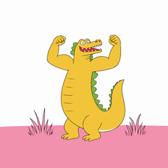 Cartoon Alligator Flexing Muscles