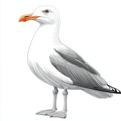 Fototapeta premium Close-Up of a Seagull Standing on the Ground with Ocean Background and Soft Natural Lighting
