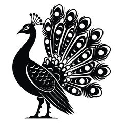 Fototapeta premium Mascot Peacock Silhouette, Vector, Icon, Logo, White Background.