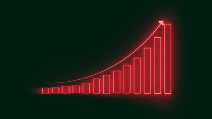 Neon business graph animation increased. 12 graph bar animation increased.Neon glowing business graph chart icon animation . Neon business growth concept .