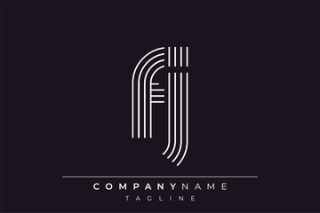 Creative FJ lines letter logo design. A simplistic and elegant abstract logo design with linear patterns and initials, suitable for contemporary branding.