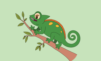 Cartoon Chameleon on a Branch