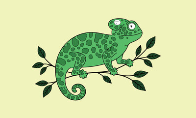 Cartoon Chameleon on a Branch