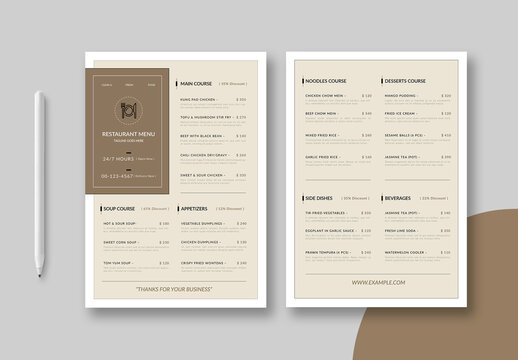 Clean Food Menu Design Template Layout
