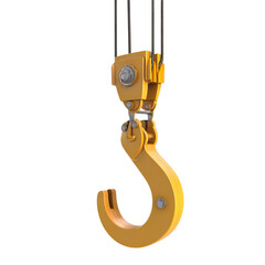 A tower crane hook isolated on a transparent background