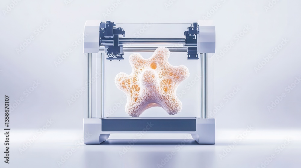 Fototapete 3d printer creating abstract organic structure on white background