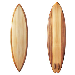 Different view of wooden surfboard isolated on a transparent background
