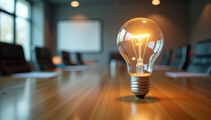 Lit Bulb on Conference Table