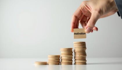 Motivation block on ascending coins showing success