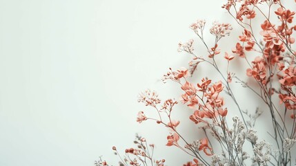 Elegant Coral and Gray Dried Flowers on White Background