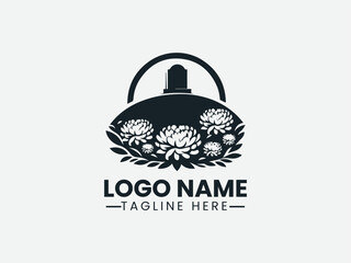 Fototapeta premium Hill Silhouette Grave Chrysanthemum Logo Design, Chrysanthemum Grave Hill Logo