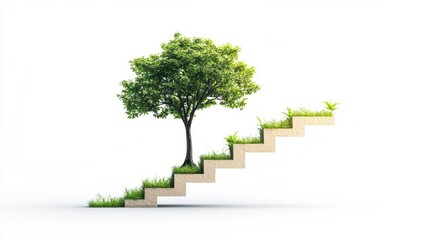 Obraz premium Tree Growing on Stairs Symbolizing Growth and Progress in Nature