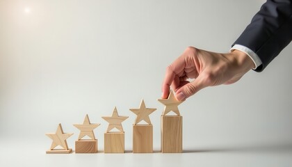 Hand Placing Wooden Star for Five-Star Rating