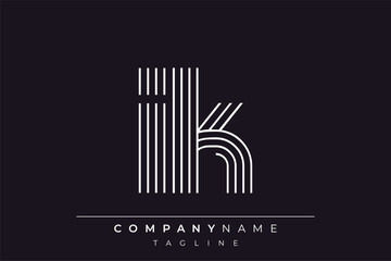 Creative IK lines letter logo design. A simplistic and elegant abstract logo design with linear patterns and initials, suitable for contemporary branding.