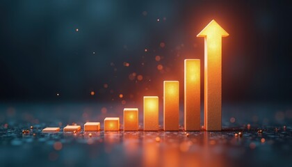 Glowing Bar Graph Showing Growth