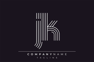 Creative JK lines letter logo design. A simplistic and elegant abstract logo design with linear patterns and initials, suitable for contemporary branding.