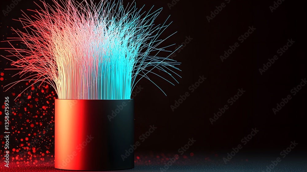 Wall mural colorful explosion of light and particles emanating from a central source against a dark background