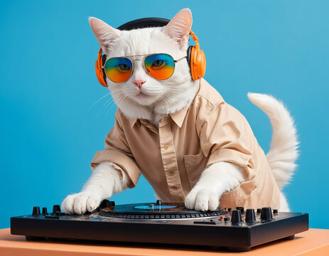 Cool  Cat DJ Mixing Beats with Headphone