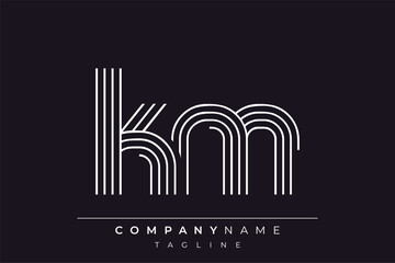 Creative KM lines letter logo design. A simplistic and elegant abstract logo design with linear patterns and initials, suitable for contemporary branding.