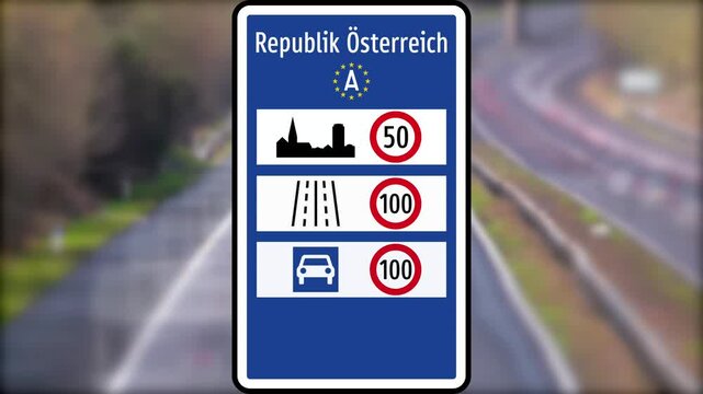 Highway and a sign with speed limit information in Austria