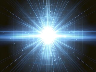 Dynamic Blue Light Explosion with Grid Pattern Technology Background