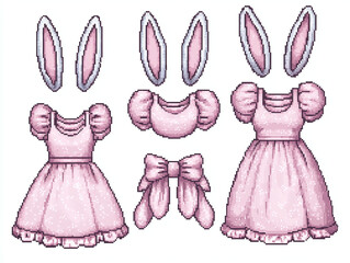 Pixel Art Pink Dresses with Bunny Ears