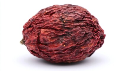 Close-up dried reddish seed on white background