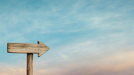 Wooden Arrow Signpost Against Gradient Sky, Symbolizing Direction and Simplicity
