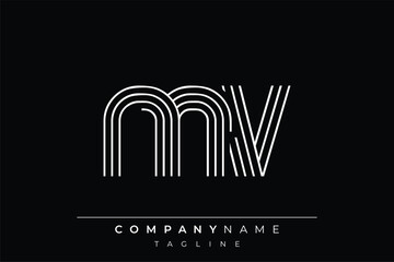 Creative MV lines letter logo design. A simplistic and elegant abstract logo design with linear patterns and initials, suitable for contemporary branding.
