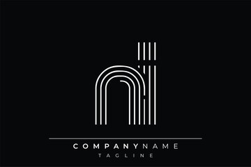 Creative NI lines letter logo design. A simplistic and elegant abstract logo design with linear patterns and initials, suitable for contemporary branding.
