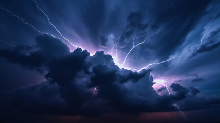 Turbulent storm with dramatic lightning strikes
