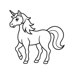 Cute Cartoon Outline Illustration of a Unicorn for Coloring Activity